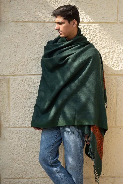 The ICH Handwoven Warm Signature Kinnauri Shawl - Cedar Bark