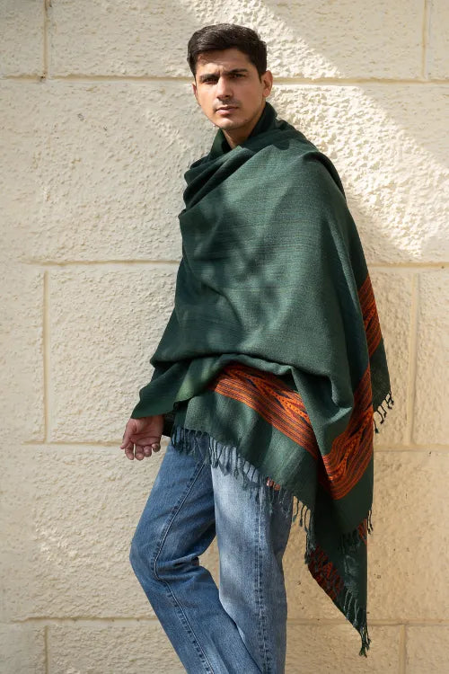The ICH Handwoven Warm Signature Kinnauri Shawl - Cedar Bark