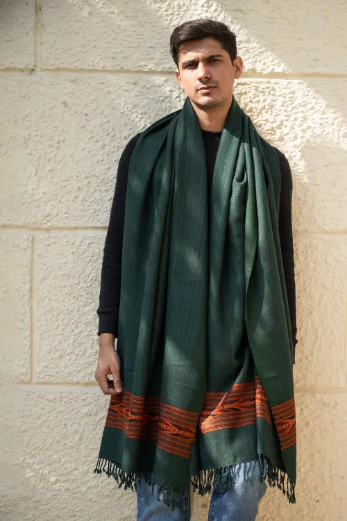 The ICH Handwoven Warm Signature Kinnauri Shawl - Cedar Bark