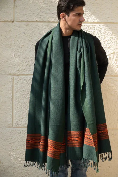 The ICH Handwoven Warm Signature Kinnauri Shawl - Cedar Bark