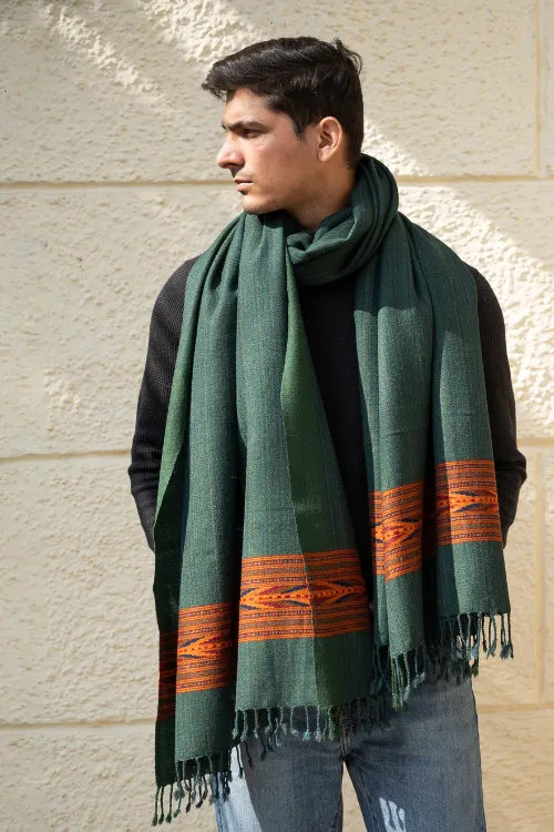 The ICH Handwoven Warm Signature Kinnauri Shawl - Cedar Bark