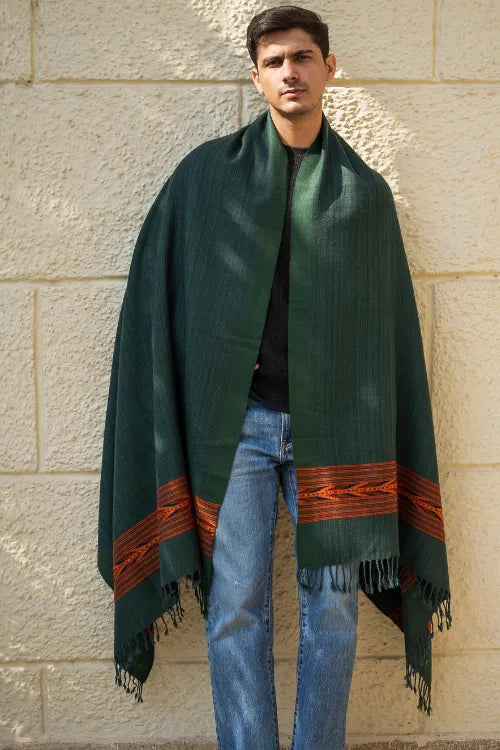 The ICH Handwoven Warm Signature Kinnauri Shawl - Cedar Bark