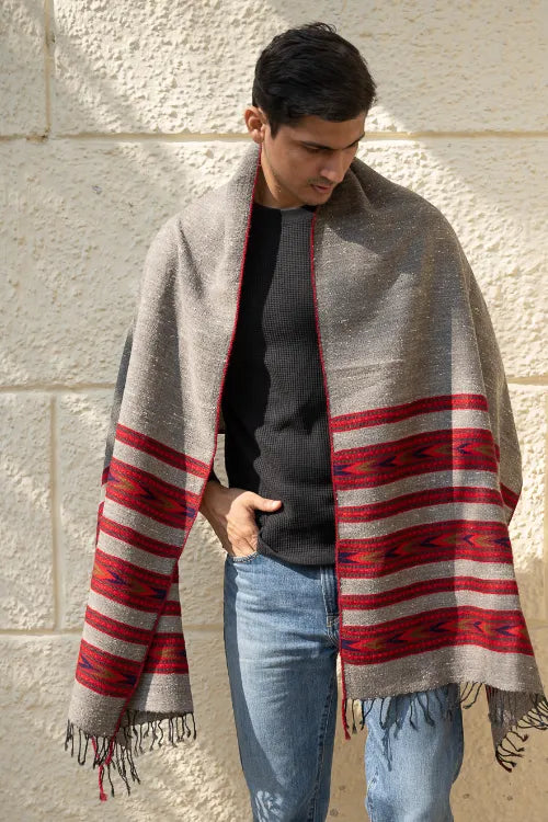 The ICH Light & Warm Himachal Stole - Ashen Bands