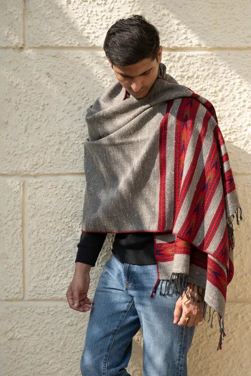 The ICH Light & Warm Himachal Stole - Ashen Bands