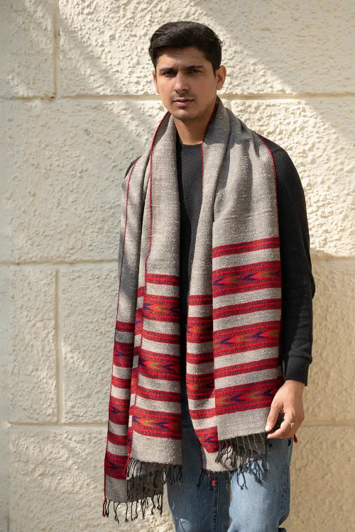 The ICH Light & Warm Himachal Stole - Ashen Bands