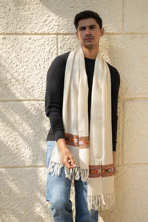 The ICH Light & Warm Himachal Muffler - Ivory Warmth