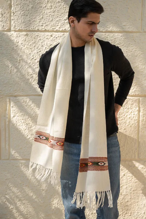 The ICH Light & Warm Himachal Muffler - Ivory Warmth