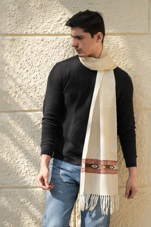 The ICH Light & Warm Himachal Muffler - Ivory Warmth