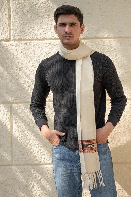 The ICH Light & Warm Himachal Muffler - Ivory Warmth