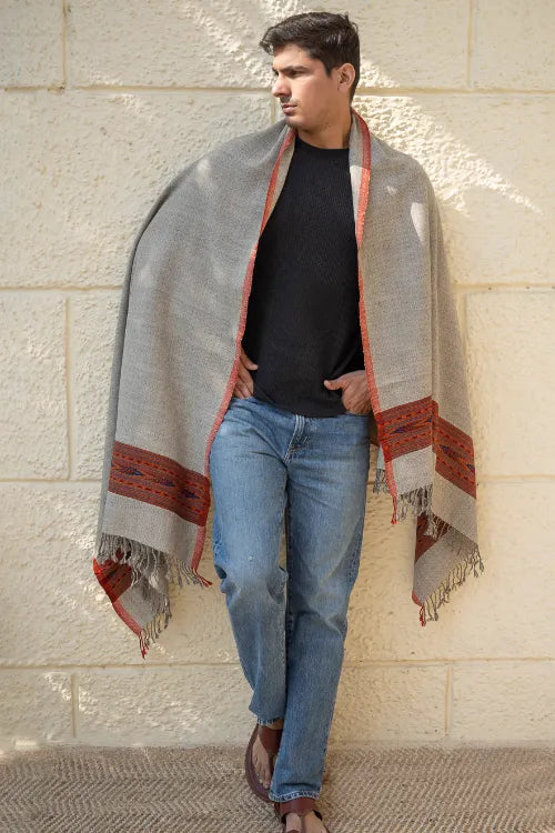 The ICH Handwoven Warm Signature Kinnauri Shawl- Ash Ridge
