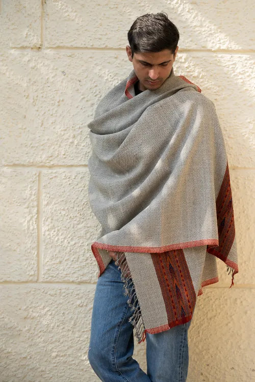 The ICH Handwoven Warm Signature Kinnauri Shawl- Ash Ridge