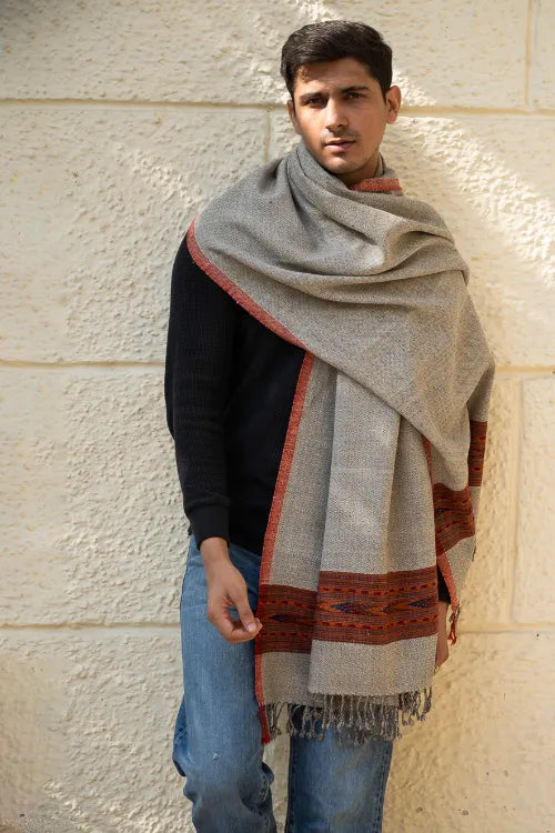 The ICH Handwoven Warm Signature Kinnauri Shawl- Ash Ridge