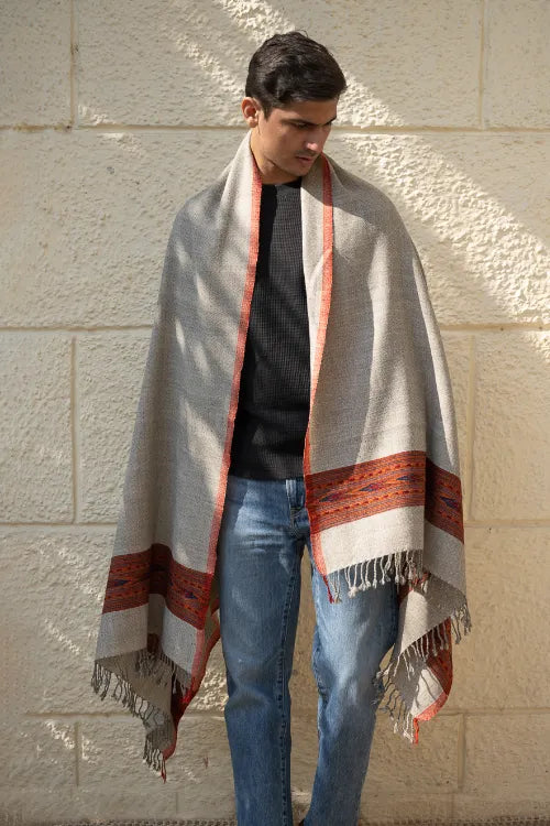 The ICH Handwoven Warm Signature Kinnauri Shawl- Ash Ridge