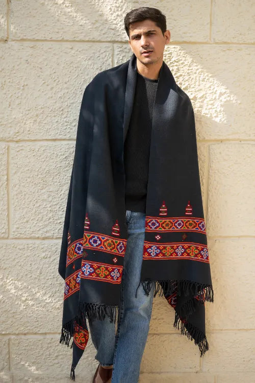 The ICH Handwoven Warm Signature Kinnauri Shawl - Noir Code