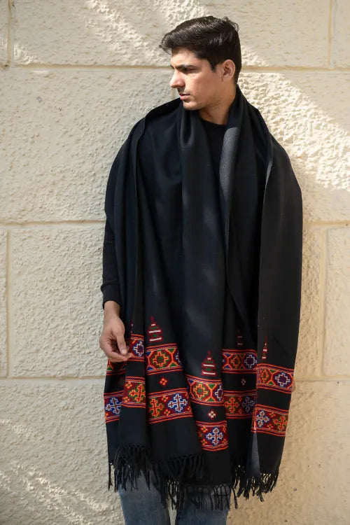 The ICH Handwoven Warm Signature Kinnauri Shawl - Noir Code