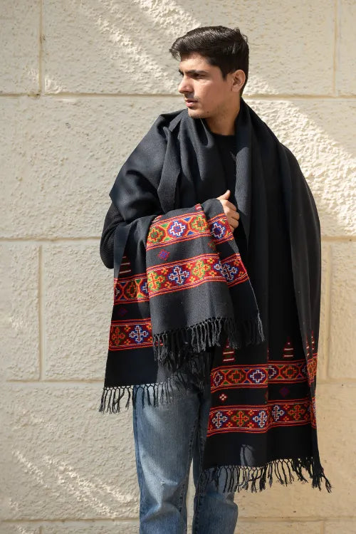 The ICH Handwoven Warm Signature Kinnauri Shawl - Noir Code