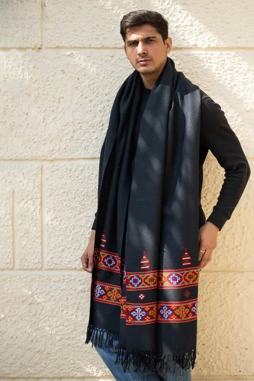 The ICH Handwoven Warm Signature Kinnauri Shawl - Noir Code
