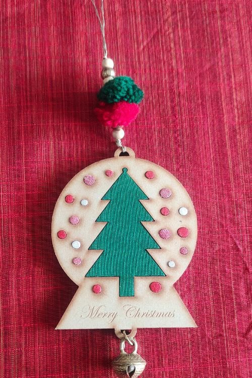 Whe Snow Globe Repurposed Wood & Upcycled Fabric Christmas Charm Combo Of 3