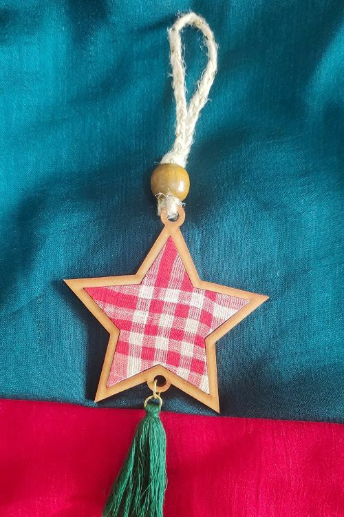 Whe Check Fabric Mix Christmas Charms Combo Of 4