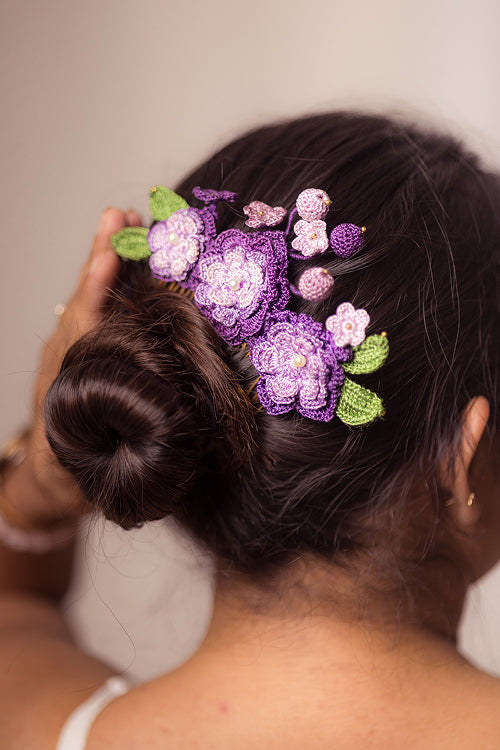Samoolam Guncha Purple Zinnias - Hair Comb Pin