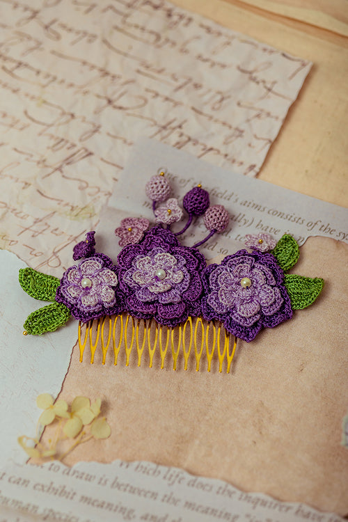 Samoolam Guncha Purple Zinnias - Hair Comb Pin