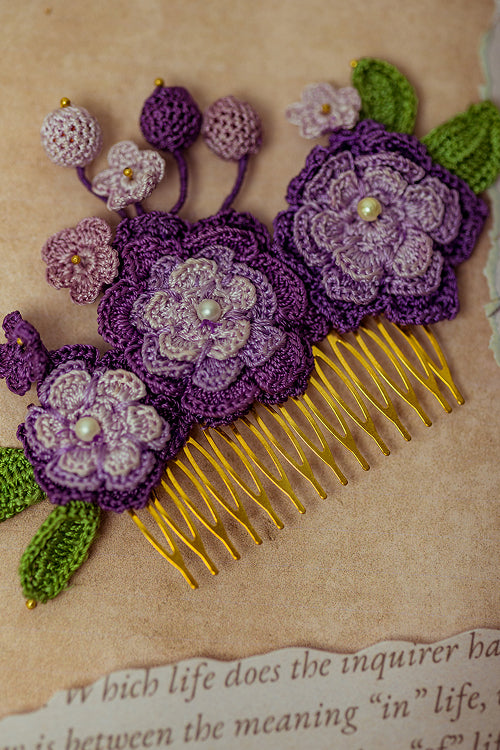 Samoolam Guncha Purple Zinnias - Hair Comb Pin