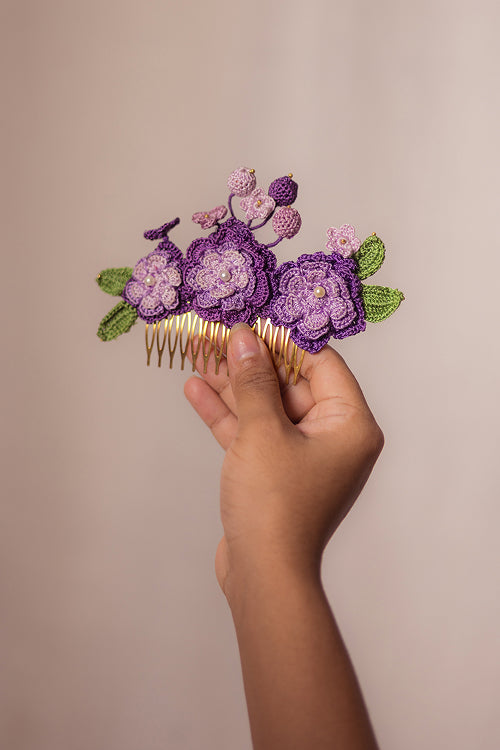 Samoolam Guncha Purple Zinnias - Hair Comb Pin