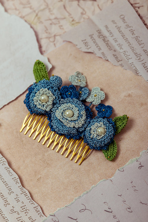Samoolam Guncha Blue Daisy Bush - Hair Comb Pin