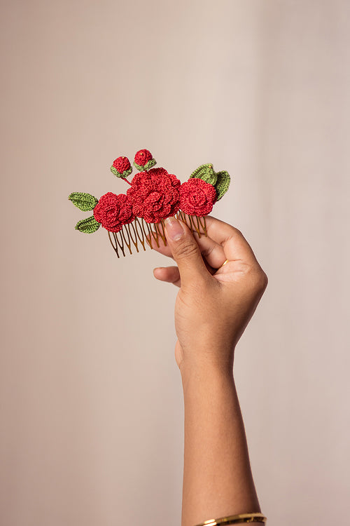 Samoolam Guncha Red Camelias - Hair Comb Pin