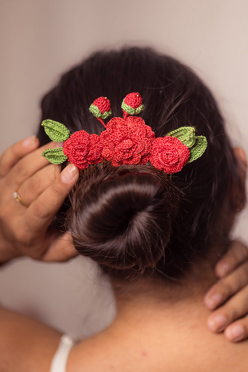 Samoolam Guncha Red Camelias - Hair Comb Pin