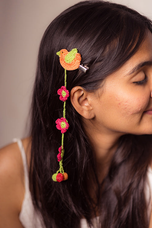 Samoolam Guncha Birdies And Red Bloom - Hair Clips