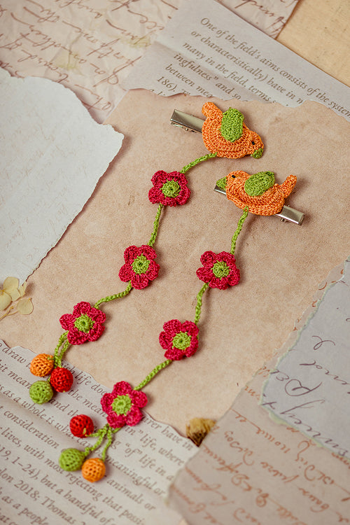 Samoolam Guncha Birdies And Red Bloom - Hair Clips