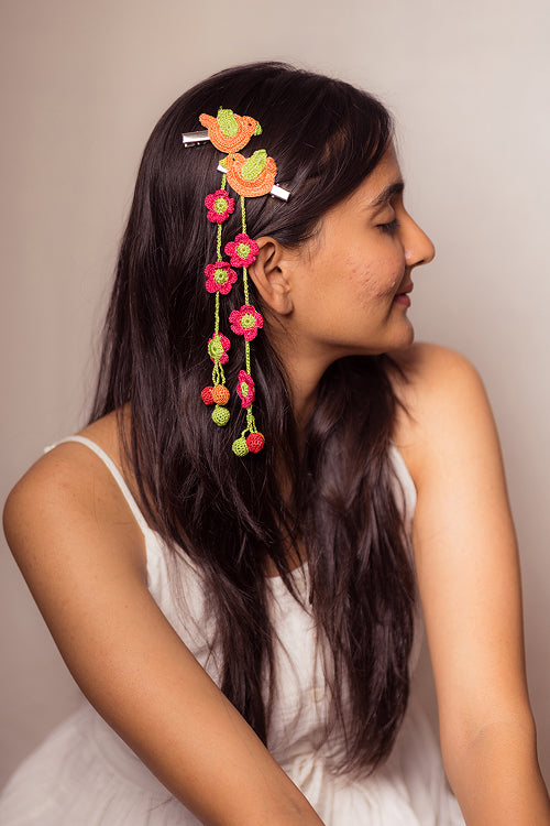 Samoolam Guncha Birdies And Red Bloom - Hair Clips
