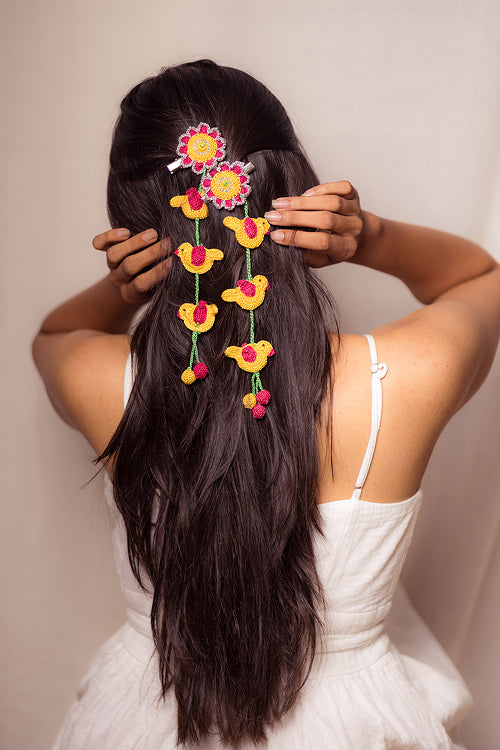 Samoolam Guncha Yellow Birdies And Bloom - Hair Clips