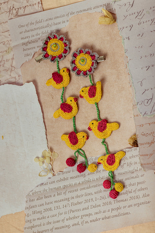 Samoolam Guncha Yellow Birdies And Bloom - Hair Clips