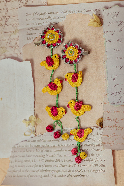 Samoolam Guncha Yellow Birdies And Bloom - Hair Clips