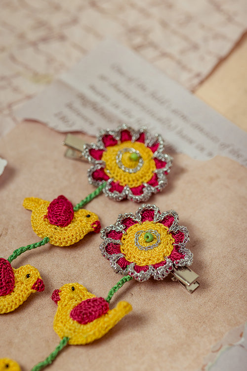Samoolam Guncha Yellow Birdies And Bloom - Hair Clips