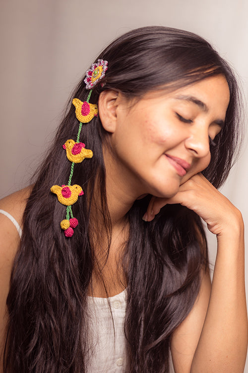Samoolam Guncha Yellow Birdies And Bloom - Hair Clips