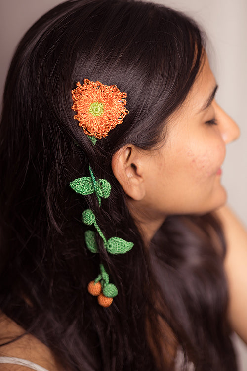 Samoolam Guncha Orange Foliage - Hair Clips