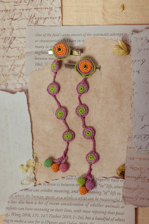 Samoolam Guncha Orange - Green Tikki - Hair Clips