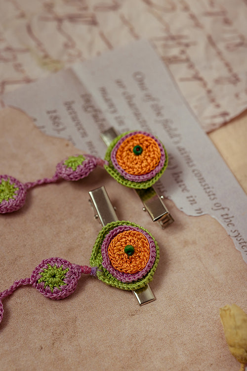 Samoolam Guncha Orange - Green Tikki - Hair Clips