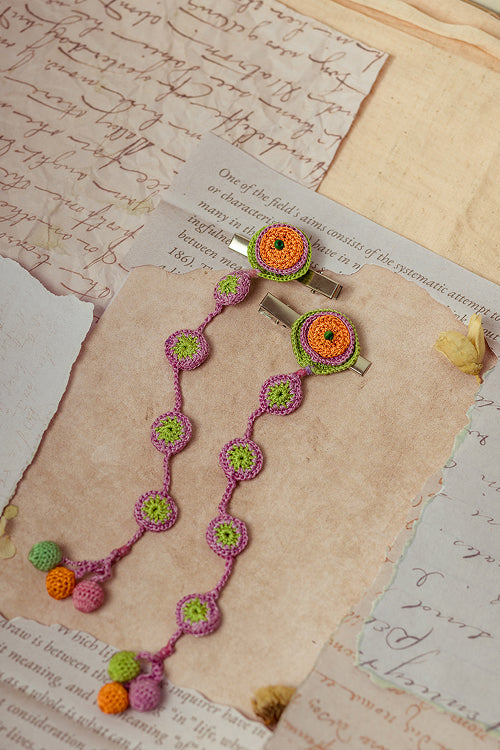 Samoolam Guncha Orange - Green Tikki - Hair Clips
