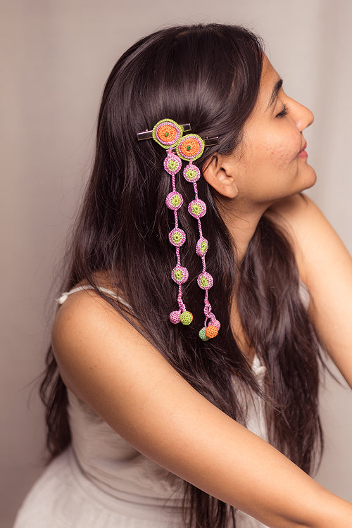 Samoolam Guncha Orange - Green Tikki - Hair Clips