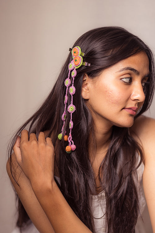 Samoolam Guncha Orange - Green Tikki - Hair Clips