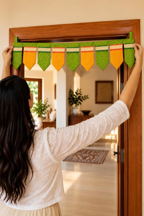 Indidhaage Festive Home Gift Hamper | Handcrafted Green Fabric Toran