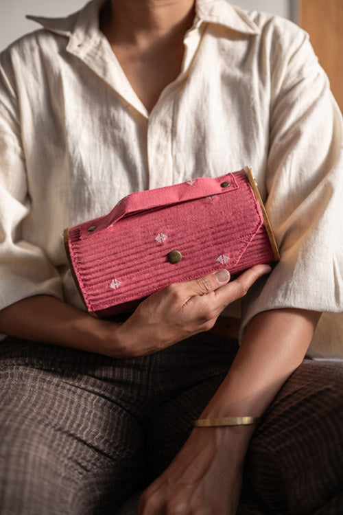 Mauve & Slate Round Clutch - Changeable Sleeve