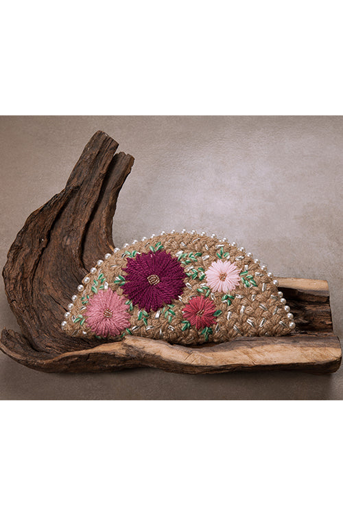Dhaaga Wine Gold Half Moon Clutch
