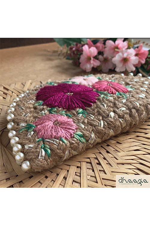 Dhaaga Wine Gold Half Moon Clutch