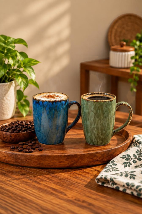 Indidhaage Cozy Home Gift Hamper | Ceramic Mugs & Block Print Cushion Covers