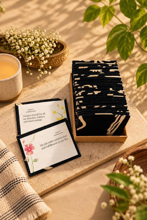 Indidhaage Mindful Self-Care Gift Hamper | Affirmation Cards, To-Do List, Evil Eye Holder & Ceramic Mugs